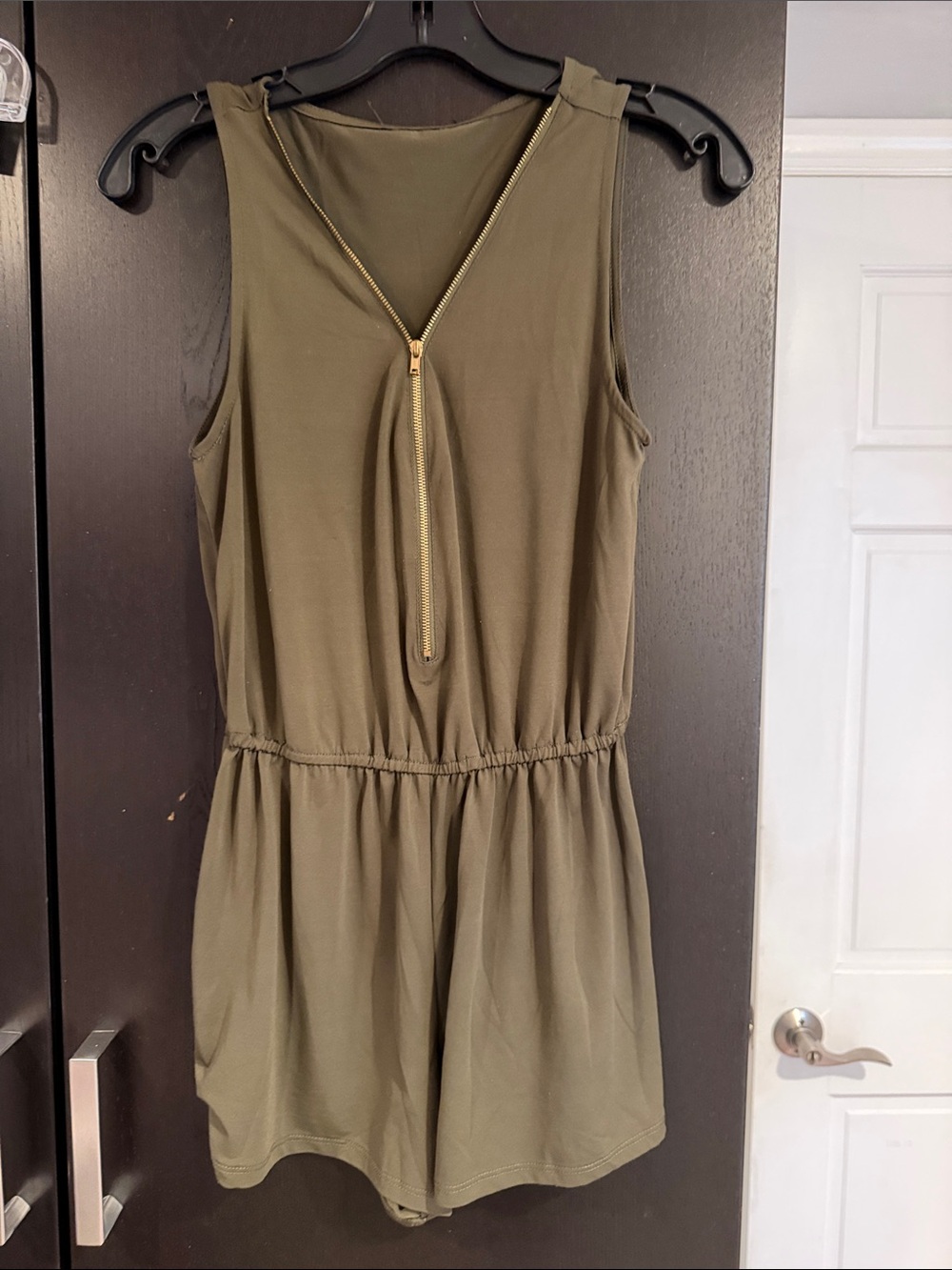 Kids Olive Green Sleeveless One-Piece Romper with Front Zip